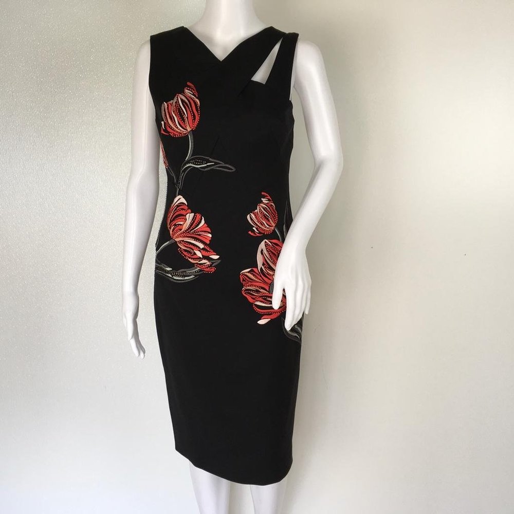 NWT Karen Millen Women's Midi Dress Stamped Floral Black Sz 6